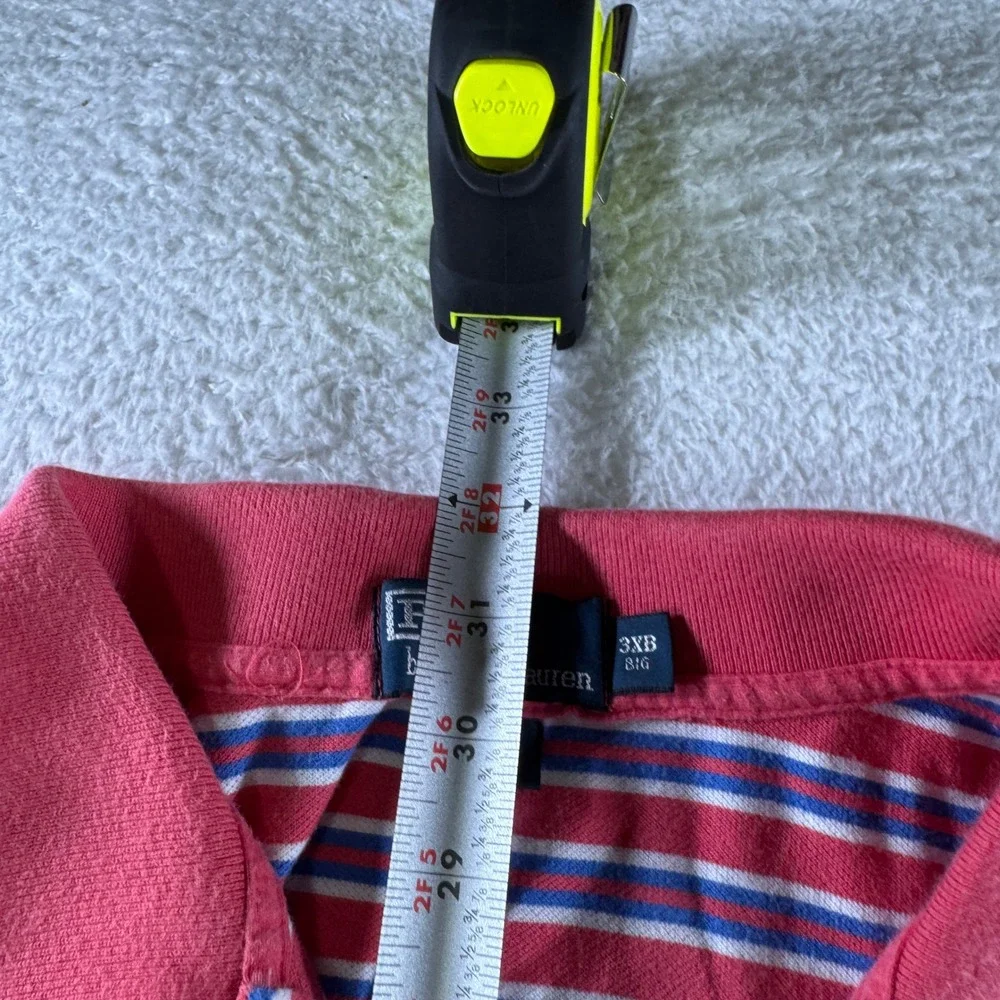 Vintage Polo Ralph Lauren 3XB Big Pink Blue Striped Polo Shirt Collar Button